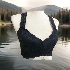 Intimately Free People Bralette Black Sheer Floral Lace Pull Over Sexy
